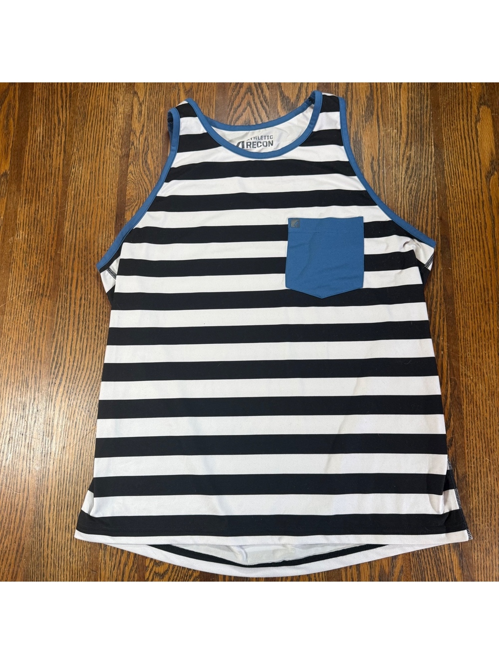 Athletic Recon Striped Performance Pocket Tank Top Men's S Blue White Black